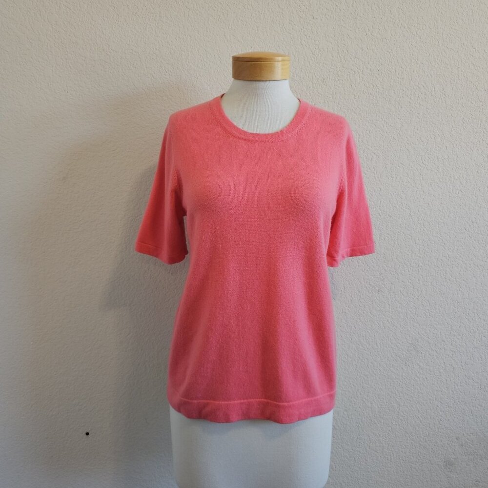 PURE Collection Pink 100% Cashmere Soft Popover Short Sleeve Sweater US 8/10 - Picture 2 of 9